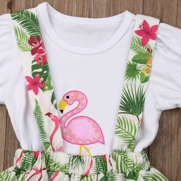 Flamingo Shirt Suspender Skirt Outfit Set - Picture 3 of 6